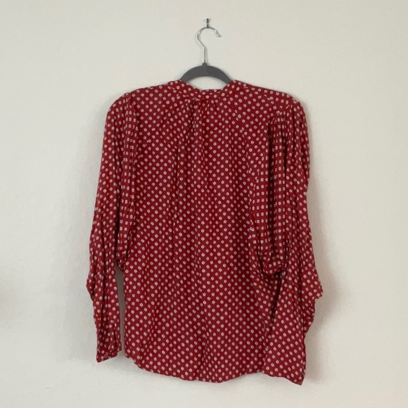 Joie red patterned, open neck, long sleeve, loose blouse - Picture 5 of 5